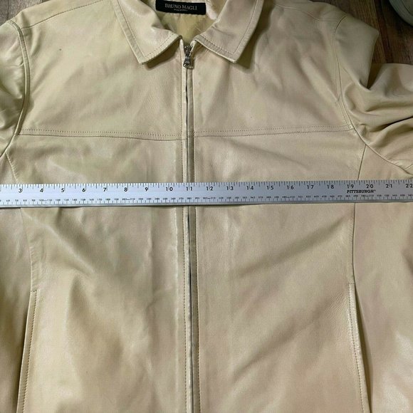 Bruno Magli Womens Ivory Real Leather Collared Full Zip Bomber Jacket Size 42 - Picture 7 of 12